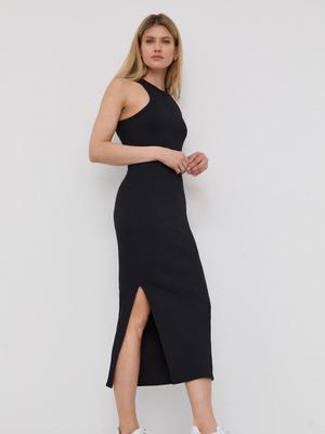 Bavlněné šaty HUGO černá barva, maxi, přiléhavá