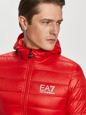 Péřová bunda EA7 Emporio Armani pánská, červená barva, přechodná