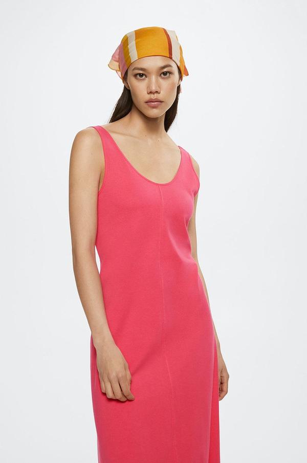 Bavlněné šaty Mango Ribet růžová barva, maxi