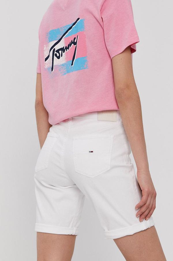 Džínové šortky Tommy Jeans dámské, bílá barva, hladké, medium waist