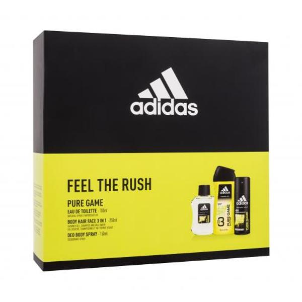 Adidas Pure Game dárková kazeta toaletní voda 100 ml + sprchový gel 250 ml + deodorant 150 ml pro muže poškozená krabička