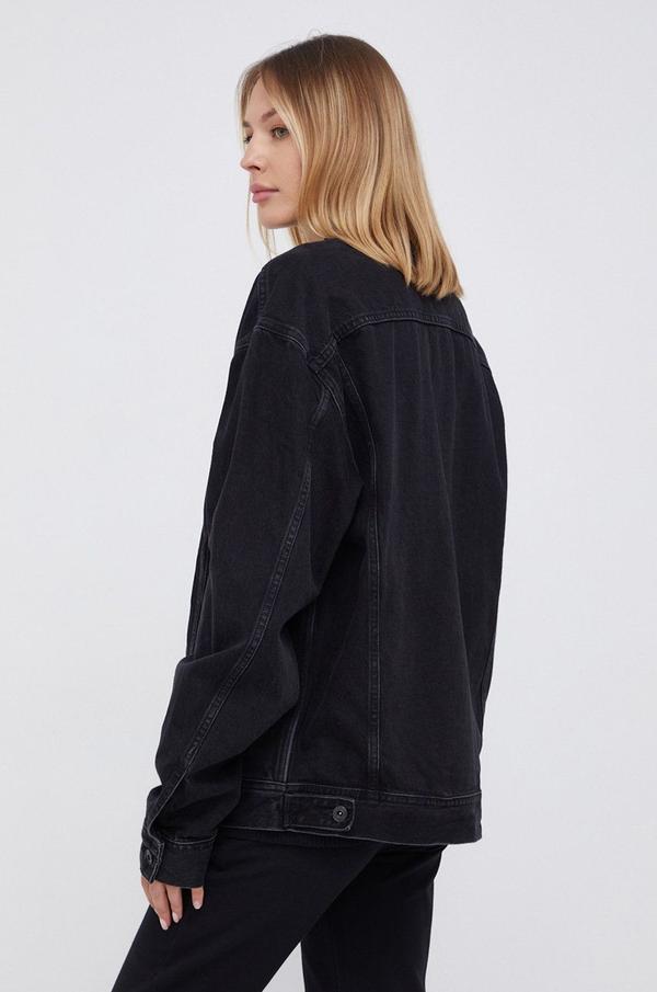 Bavlněná džínová bunda Pepe Jeans černá barva, přechodná