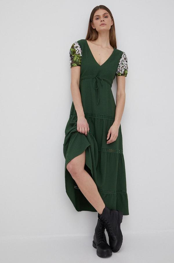 Šaty Desigual zelená barva, maxi, áčková
