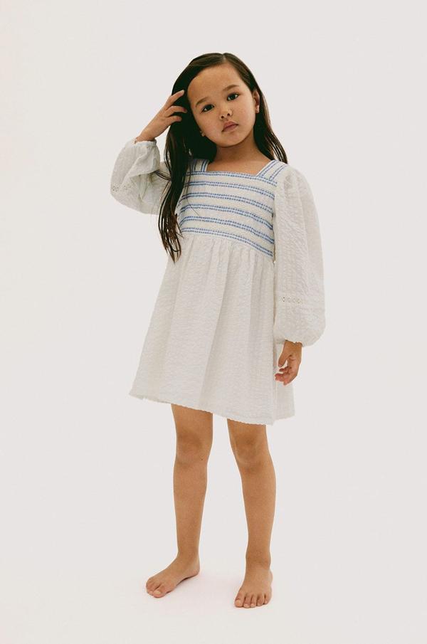 Dětské bavlněné šaty Mango Kids bílá barva, mini, áčková