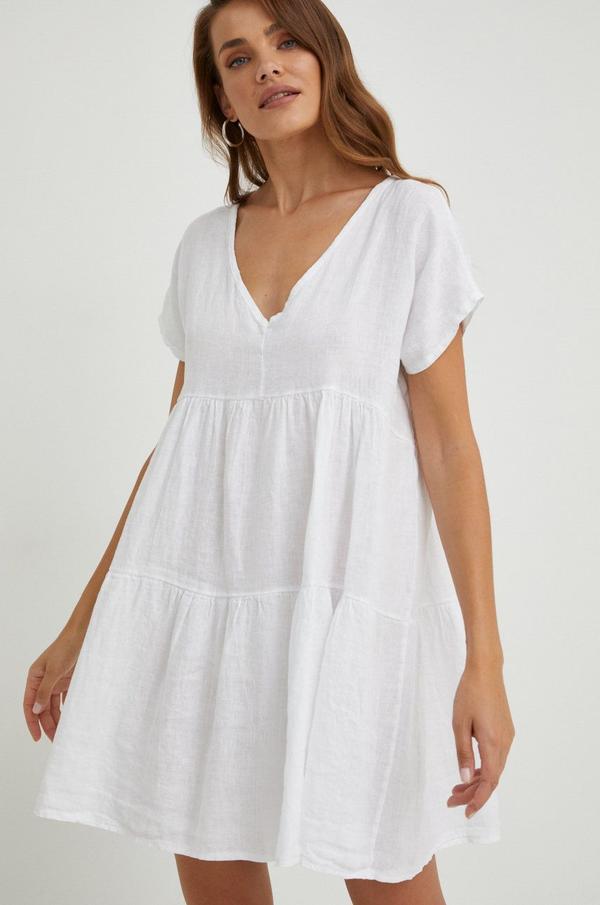 Plátěné šaty Answear Lab bílá barva, mini