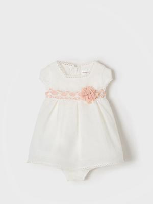 Dětské lněné šaty Mayoral Newborn béžová barva, mini, áčková