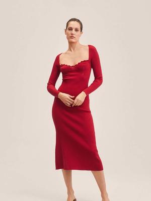 Šaty Mango Orlanda červená barva, midi, přiléhavá