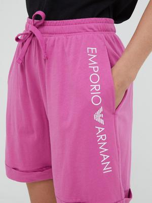 Bavlněné šortky Emporio Armani Underwear dámské, fialová barva, s potiskem, high waist