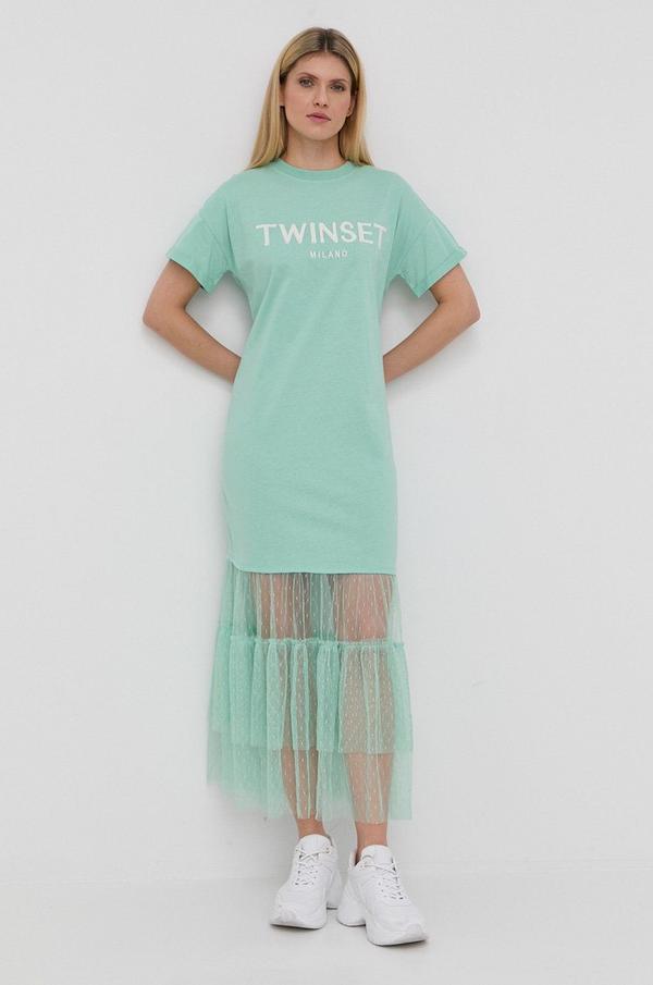Šaty Twinset tyrkysová barva, maxi, jednoduchý