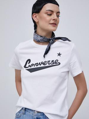Bavlněné tričko Converse bílá barva