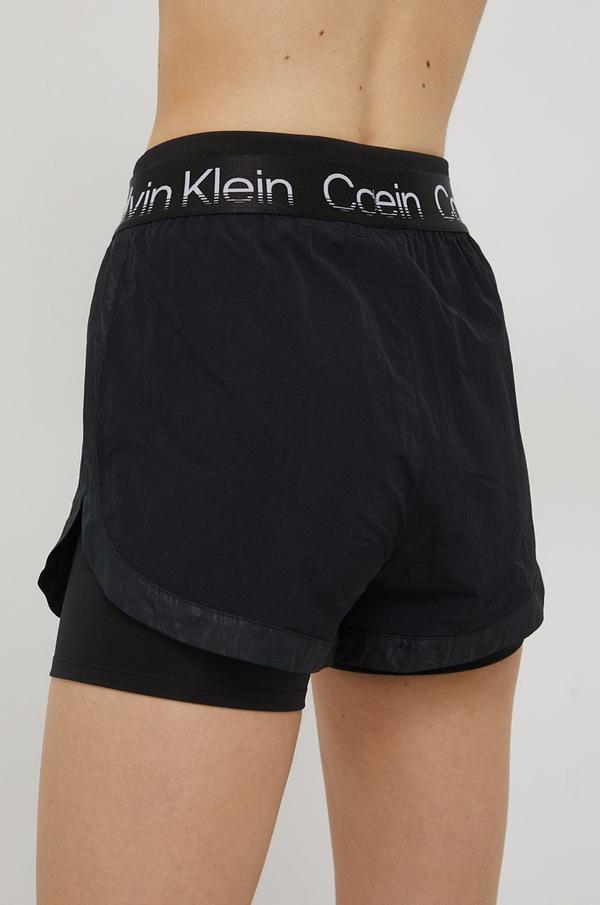 Tréninkové šortky Calvin Klein Performance dámské, černá barva, s potiskem, high waist