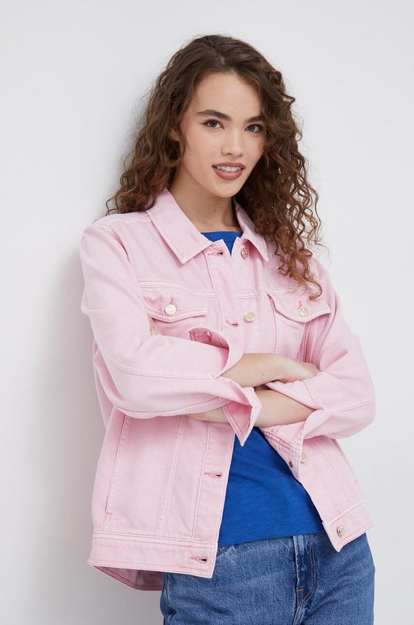 Džínová bunda Tommy Hilfiger dámská, béžová barva, přechodná, oversize
