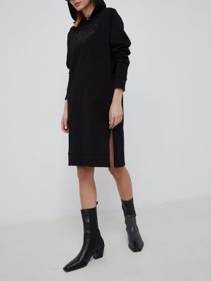Bavlněné šaty Hugo černá barva, mini, oversize