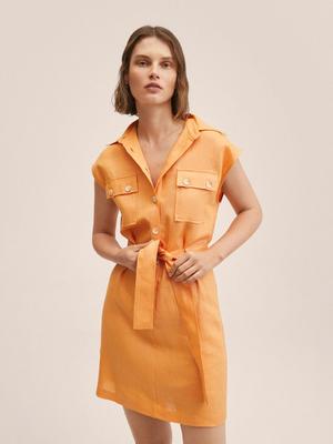 Plátěné šaty Mango Pepper oranžová barva, mini, jednoduchý
