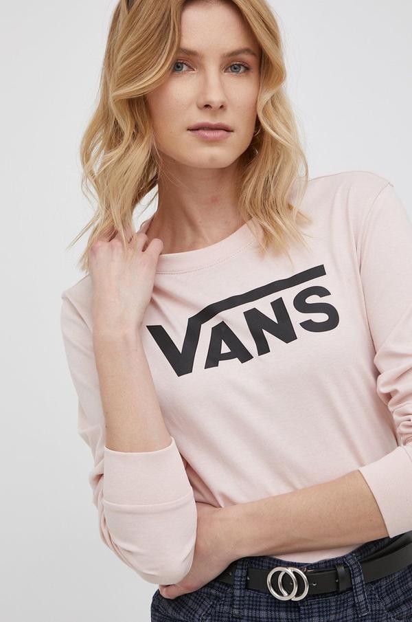 Bavlněné tričko s dlouhým rukávem Vans růžová barva