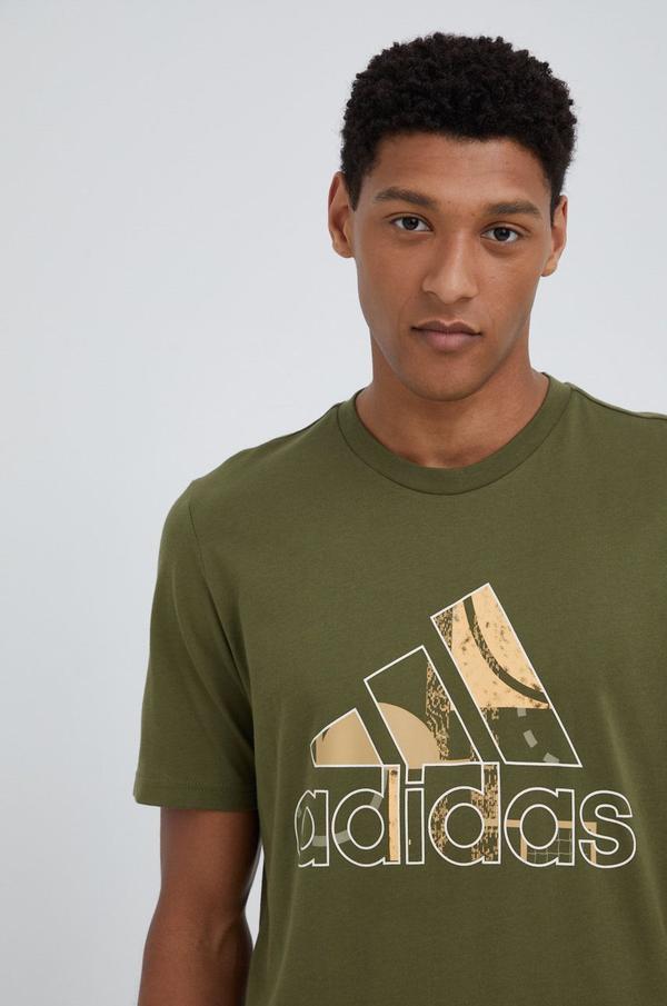 Bavlněné tričko adidas HE4826 zelená barva, s potiskem