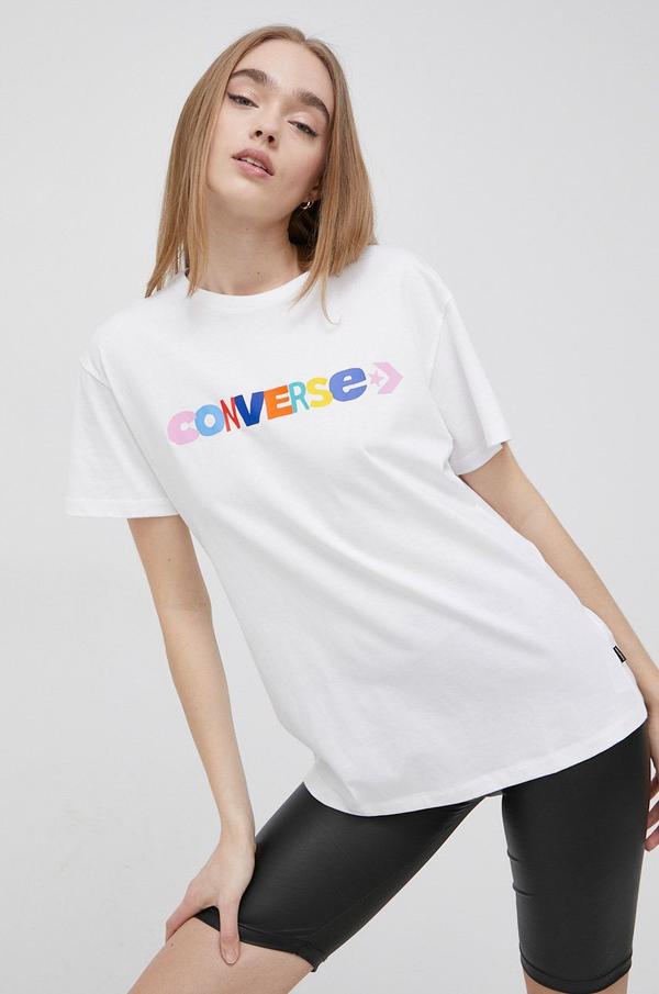Bavlněné tričko Converse bílá barva