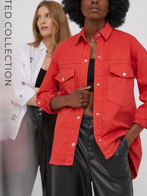 Džínová bunda Answear Lab x limitovaná festivalová kolekce BE BRAVE dámská, červená barva, přechodná