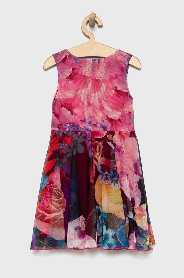 Dívčí šaty Desigual růžová barva, mini, áčková