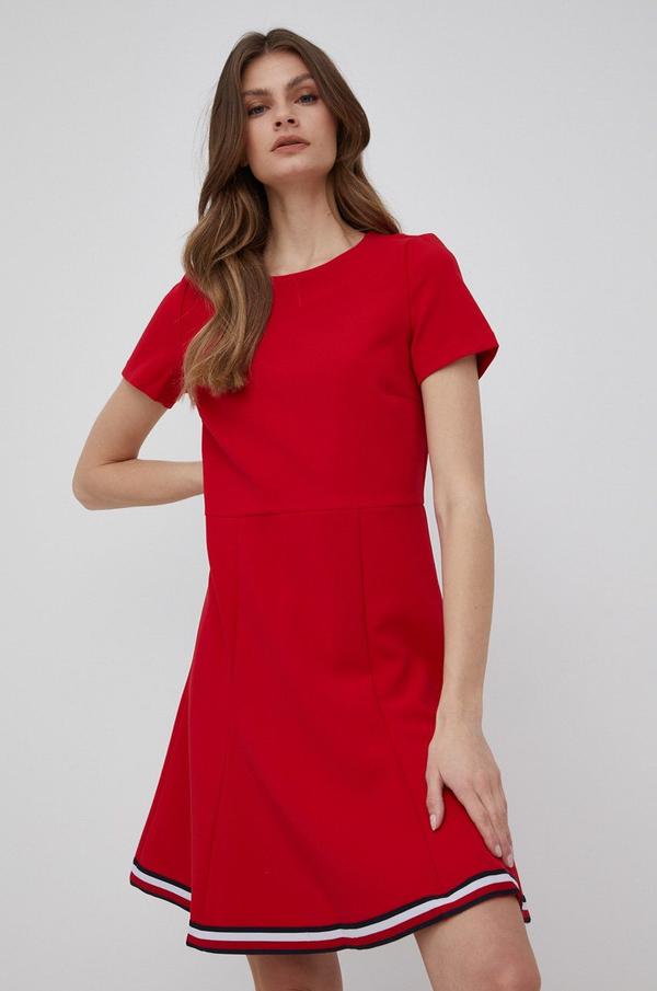 Šaty Tommy Hilfiger Angela červená barva, mini, áčkové