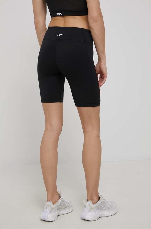 Tréninkové šortky Reebok HD4174 dámské, černá barva, s potiskem, medium waist
