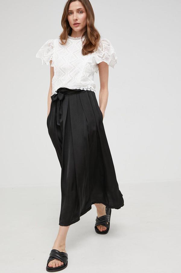 Hedvábná sukně Answear Lab Silk černá barva, maxi, áčková