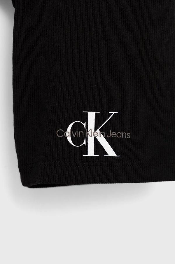 Dětské kraťasy Calvin Klein Jeans černá barva, s potiskem