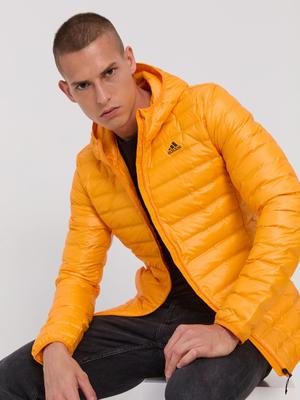 Péřová bunda adidas Performance pánská, oranžová barva, zimní