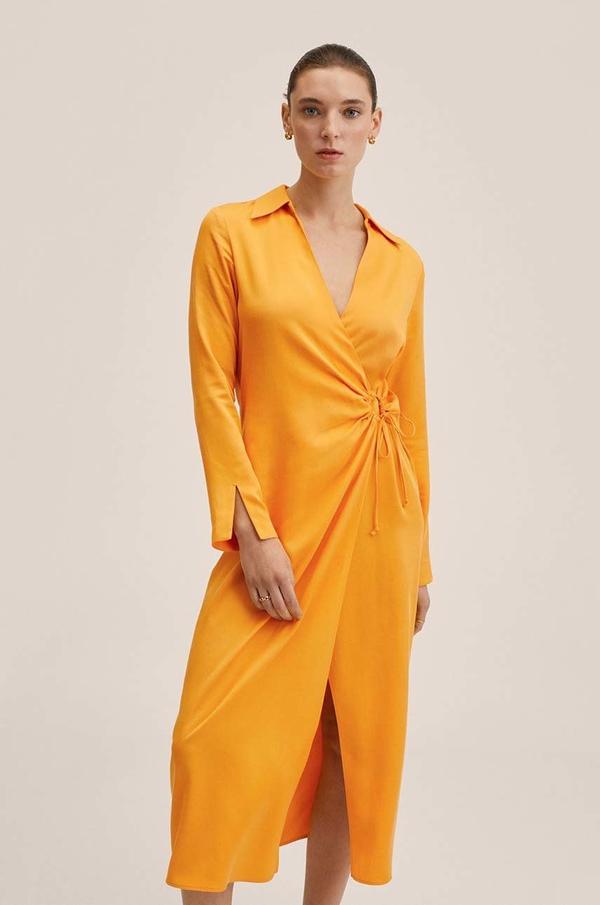 Šaty Mango Lake oranžová barva, midi, jednoduchý