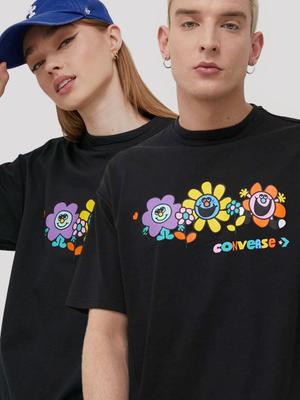 Bavlněné tričko Converse černá barva, s aplikací