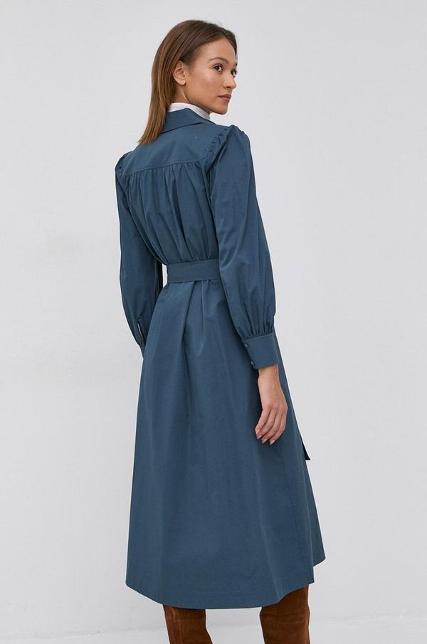 Bavlněné šaty Tory Burch tmavomodrá barva, midi, jednoduché