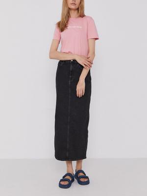 Džínová sukně Calvin Klein Jeans černá barva, midi, jednoduchá