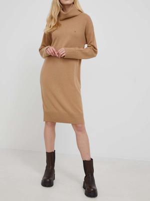 Vlněné šaty Tommy Hilfiger béžová barva, mini, oversize