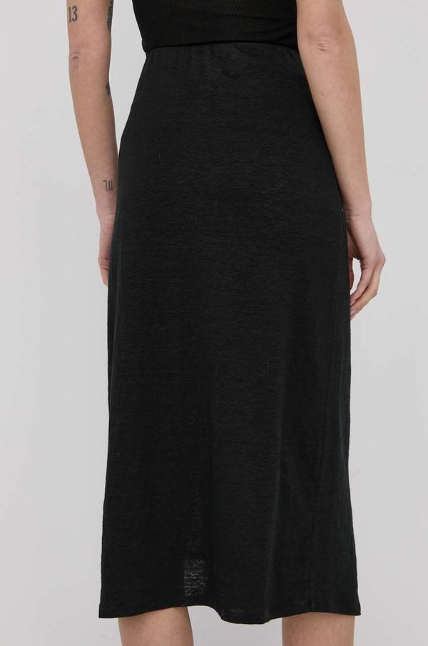 Lněná sukně Max Mara Leisure černá barva, midi, jednoduchý