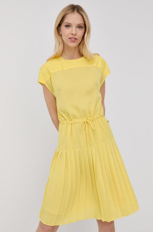 Šaty Trussardi žlutá barva, mini, áčková