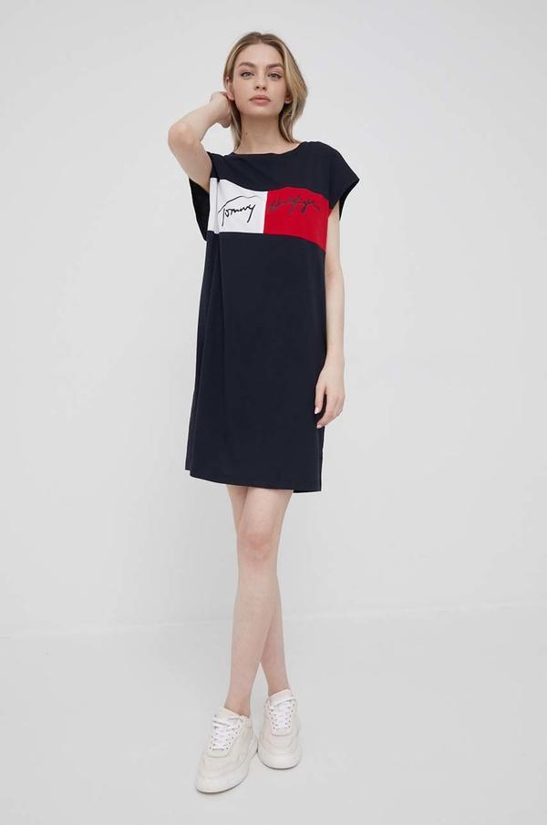 Bavlněné šaty Tommy Hilfiger tmavomodrá barva, mini, jednoduchý