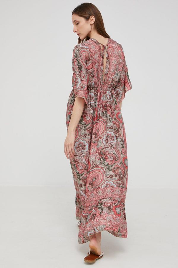 Hedvábné šaty Answear Lab Silk Blended růžová barva, maxi, oversize