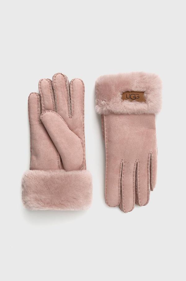 Semišové rukavice UGG dámské, růžová barva