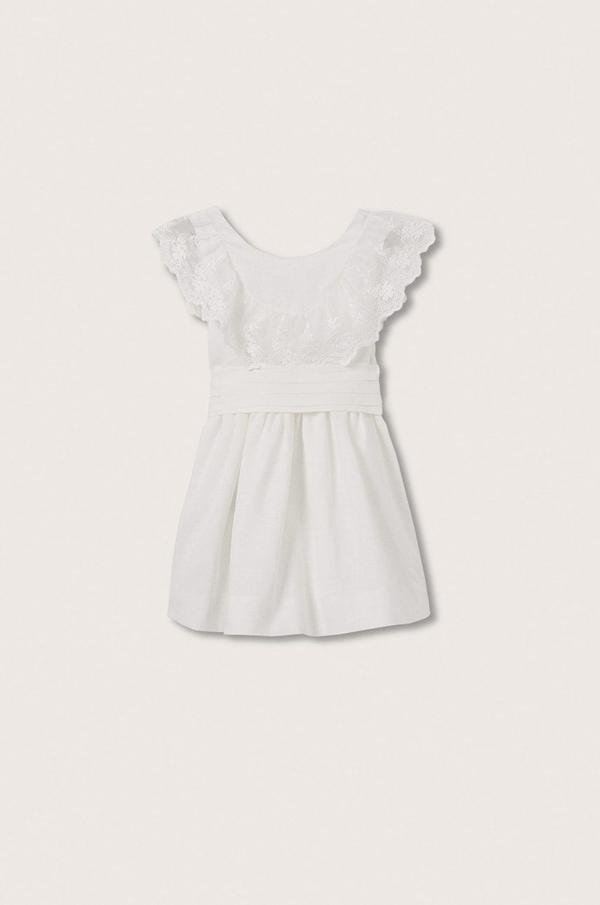 Dívčí šaty Mango Kids Aurora bílá barva, mini, áčková
