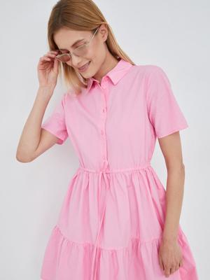 Bavlněné šaty Pieces růžová barva, mini