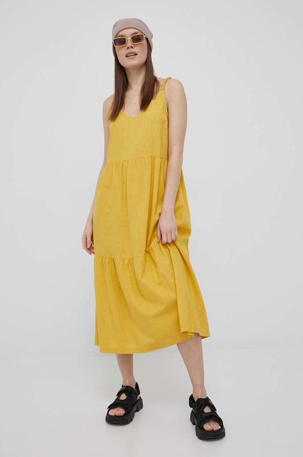 Šaty Roxy žlutá barva, midi, oversize