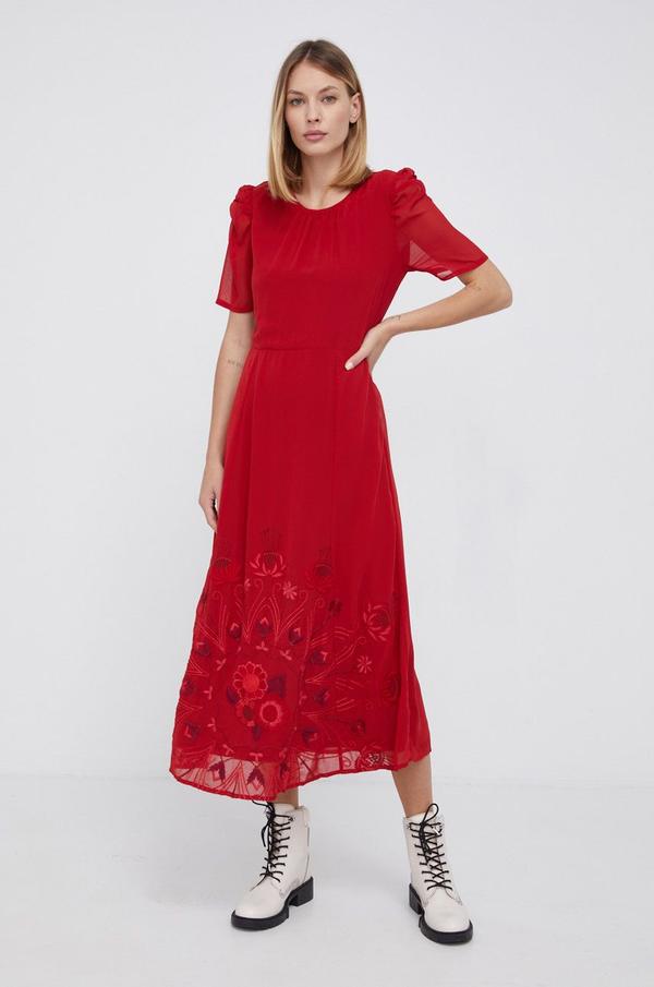 Šaty Desigual červená barva, midi, jednoduché