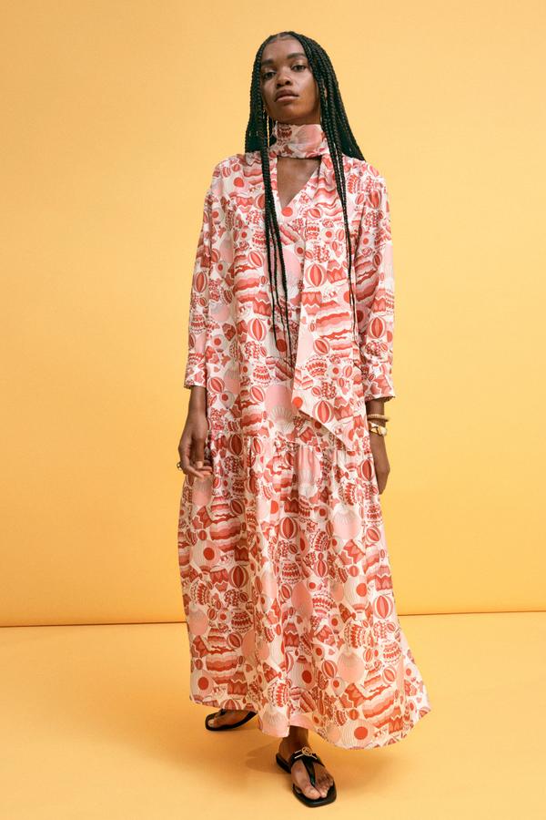 ŠATY GANT D1. LF.PRINTED SILK BOW MAXI DRESS červená 36