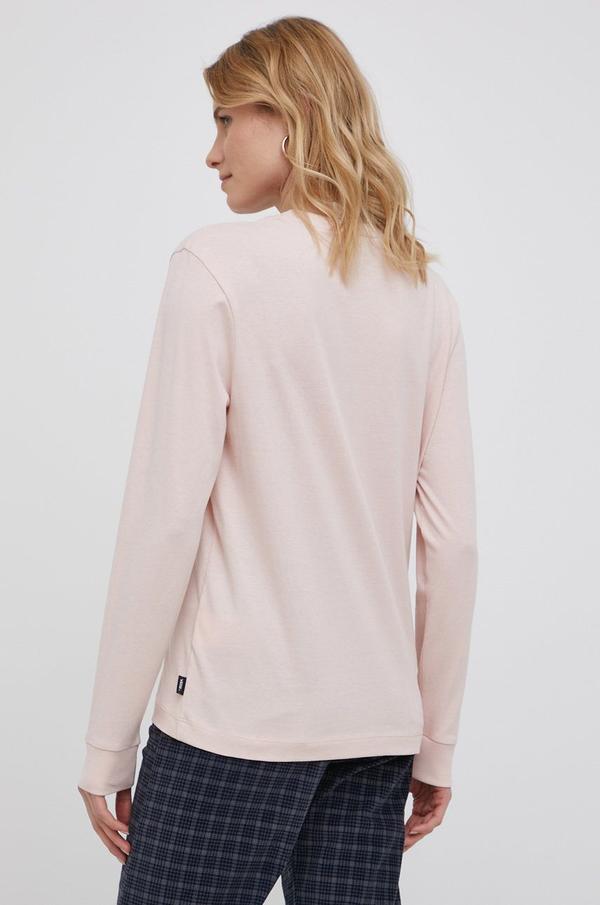 Bavlněné tričko s dlouhým rukávem Vans růžová barva