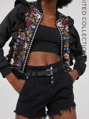 Džínové šortky Answear Lab x limitovaná festivalová kolekce BE BRAVE dámské, černá barva, hladké, high waist