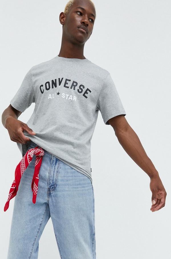 Bavlněné tričko Converse šedá barva, s potiskem