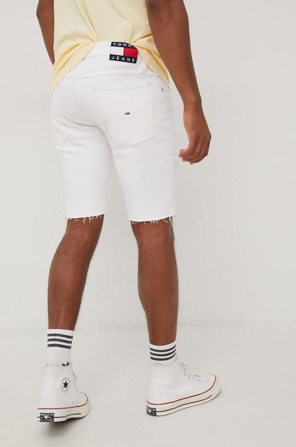 Džínové šortky Tommy Jeans pánské, bílá barva