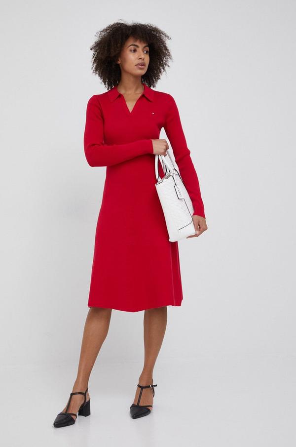 Šaty Tommy Hilfiger červená barva, mini, áčková