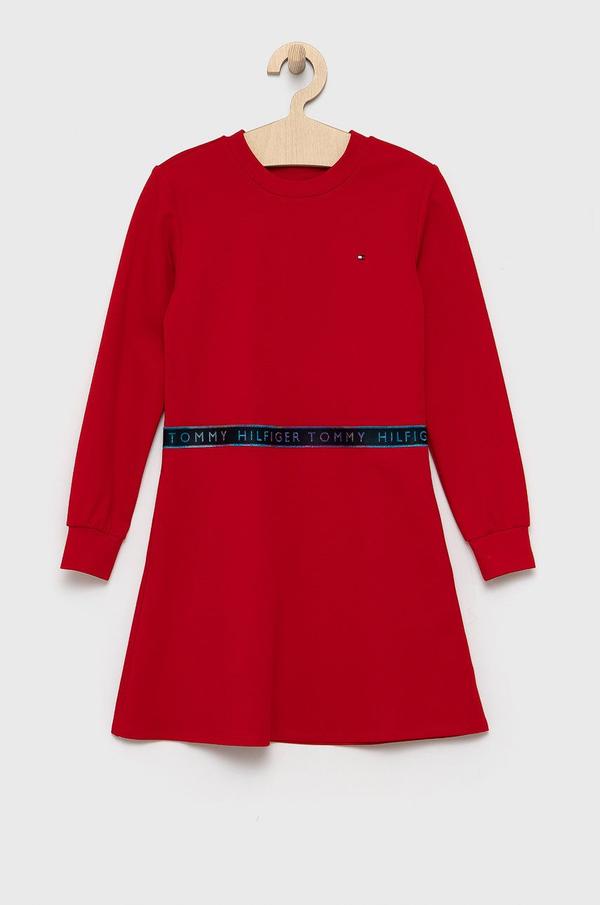 Dívčí šaty Tommy Hilfiger červená barva, mini, áčkové