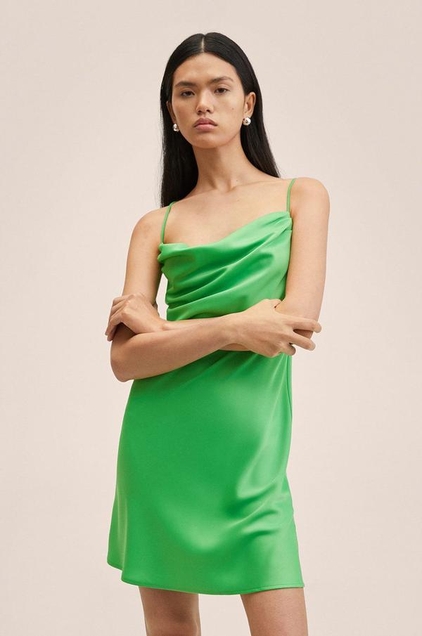Šaty Mango Lupe zelená barva, mini, jednoduchý